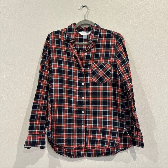 Old Navy Tops - Old Navy Women’s Button Down Red & Navy Shirt in Plaid Checked Print sz S